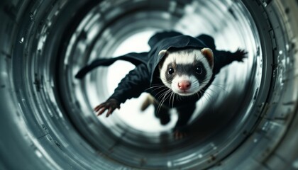 Ferret in a Tube Cute Ninja Animal Photo