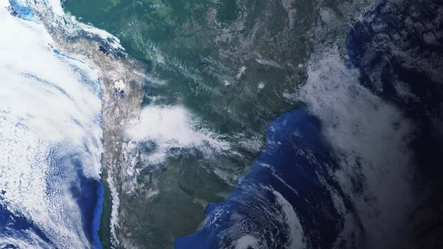 Zooming in on Presidente Franco, Paraguay frome space - Perfect for Travel Intros and Backgrounds. Realistic 3D Animation.