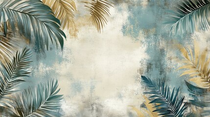 Palm leaf background with copy space, drawn simple tropical background