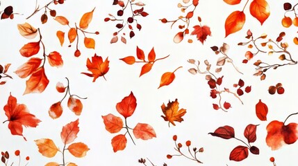 Fototapeta premium Autumn Watercolor Leaves and Branches Pattern Design