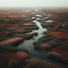 Serene Wetlands with Winding Waterways