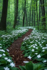 Walking path in a magic and zen-like woodland