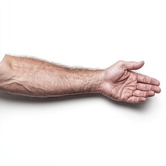 Man's outstretched hand, studio shot, white background, offering gesture, website design