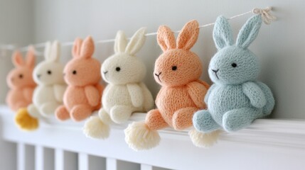 Obraz premium Bunny-shaped garland made from pastel felt adds charm to festive decor