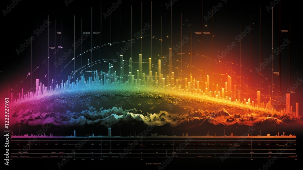 Poster vibrant data visualization illustrating sound waves in a mesmerizing gradient design. generative ai