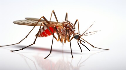 Intricate details of a mosquito on a reflective surface in a bright environment. Generative AI