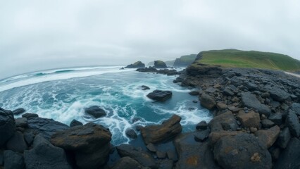 Obraz premium Wide-Angle View of Coastal Rocks