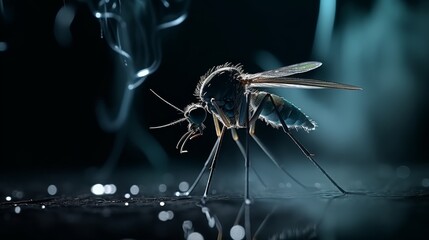Fototapeta premium Intricate beauty of a mosquito captured amidst ethereal smoke. Generative AI