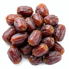 High-quality image of a pile of tasty dry dates isolated on white. Perfect for Arabic food, healthy snacks, and culinary themes.