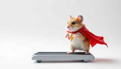 Super Hamster on Treadmill Funny Fitness Photo