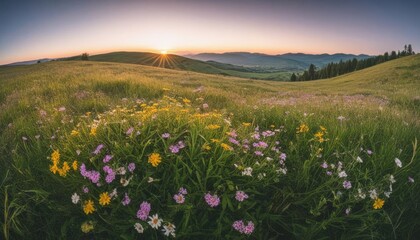 Fototapeta premium Wildflower Scene in Warm Sunset Light