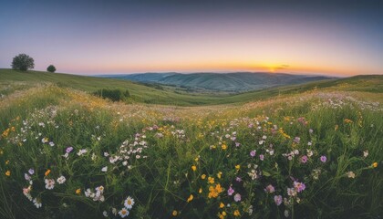 Fototapeta premium Wildflower Meadow Under Moonlit Twilight