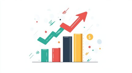 Graph going Up and Down sign with green and red arrows vector. Flat design vector illustration concept of sales bar chart symbol icon with arrow moving down and sales bar chart with arrow moving up.