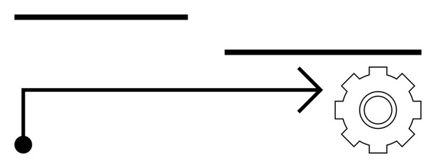 Gear, arrow, and connecting lines emphasize workflow, automation, and progress. Ideal for process planning, engineering, efficiency, strategy data flow project management and abstract line flat