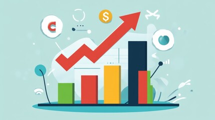 Graph going Up and Down sign with green and red arrows vector. Flat design vector illustration concept of sales bar chart symbol icon with arrow moving down and sales bar chart with arrow moving up.