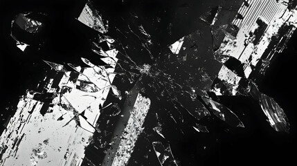 Black and White Image of a Broken Mirror Representing a Fragmented Reflection-