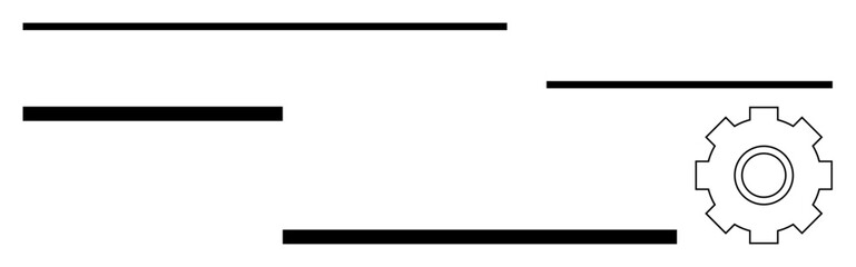 Obraz premium Gear icon interconnected with horizontal lines symbolizing workflow, system optimization, and mechanical processes. Ideal for industry, engineering, innovation, systems, automation, data flow
