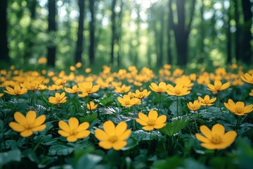 Obraz premium Tranquil spring summer nature closeup and blurred forest background