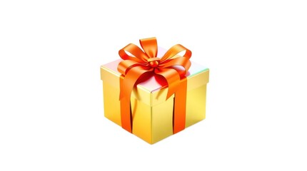 bright yellow gift box with a red satin ribbon tied into a bow, sitting on a smooth white surface