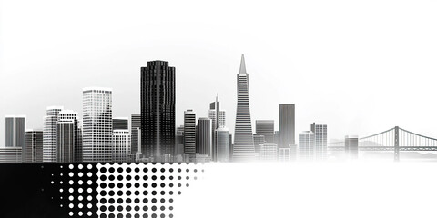 Fototapeta premium Black and white urban silhouette with geometric details and modern style. Generated with AI.