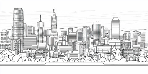 Obraz premium Detailed linear illustration of an urban skyline focusing on buildings and modern architectural design. Generated with AI.