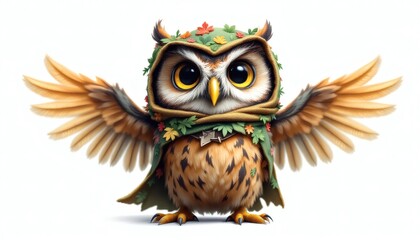 Naklejka premium Adorable Autumn Owl Illustration Digital Art Print