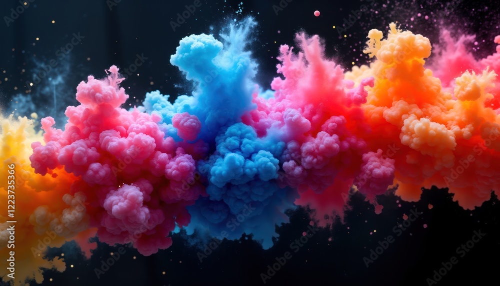 Aufkleber colorful neon inks explode in dynamic display on dark background. vibrant hues of blue orange pink p