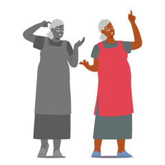 Elderly woman hiding her true doubt confused emotion under brainstorming and genius idea showcasing