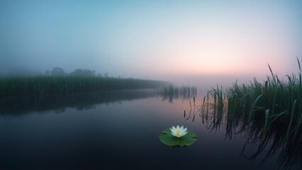 Quiet Wetland Scene with Lotus Flower