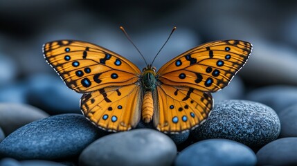 Fototapeta premium Serene Butterfly on Smooth Stones