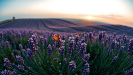 Fototapeta premium Butterfly's Journey Through Lavender Blooms