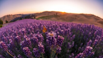 Fototapeta premium Serene Evening Lavender and Butterfly