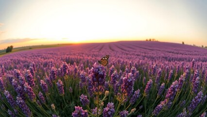 Obraz premium Warm Twilight and Blooming Lavender Field