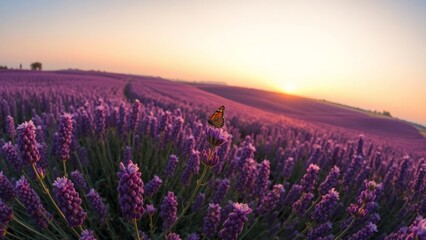 Fototapeta premium Endless Lavender Under Golden Sunset