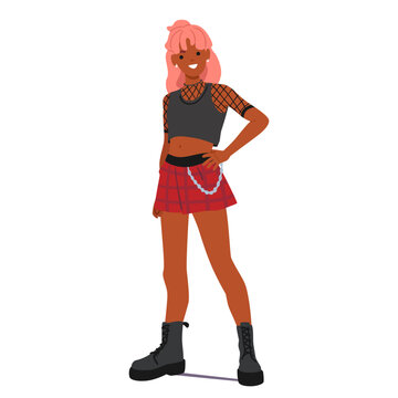 Girl teenager wearing trendy outfit ultra cool emo style casual clothes vector illustration