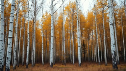 Colorful Birch Woods in Autumn Light