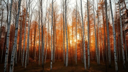 Obraz premium White Birch Trunks in Autumn Glow
