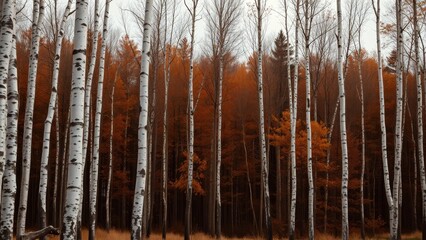 Obraz premium Tranquil Autumn Scene in Birch Woods