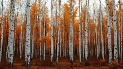 Birch Forest Bathed in Fall Colors