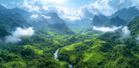 Fototapeta premium In the scenic landscapes, terrace farming adorns hillsides, blending nature and agriculture harmoniously