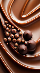Delicious Rich Chocolate Texture Featuring Smooth Swirls and Glossy Droplets of Cocoa Delight