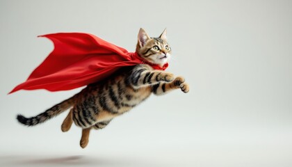 Flying Superhero Cat in Red Cape Amazing Pet Photo