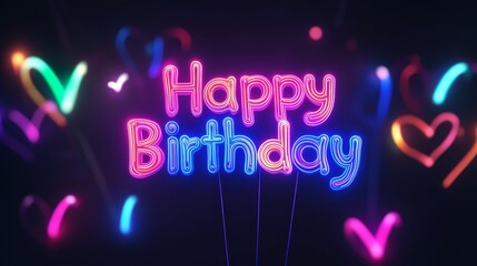 Happy Birthday text animation.Happy Birthday text background.Neon-colored Happy Birthday text with glowing neon for banner,social media, and greeting card.Technology video material animation.