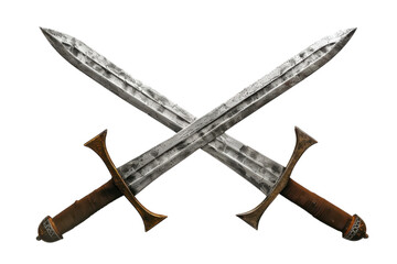 Intricately designed swords crossed in a dramatic display showcasing craftsmanship and historical significance against a clean backdrop isolated on transparent background