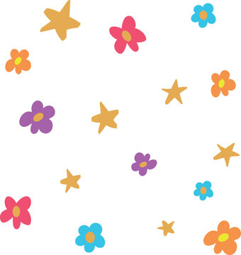 children's illustrations, flowers and stars