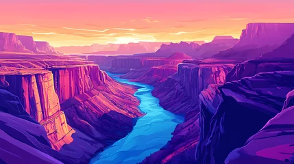 Selbstklebende Fototapeten Unique national parks to visit, dramatic canyon landscapes, pop art style, vibrant lighting, bold colors. Vibrant Canyon. Illustration © Thiago