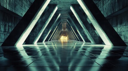 Naklejka premium Abstract Concrete Corridor With Triangular Supports