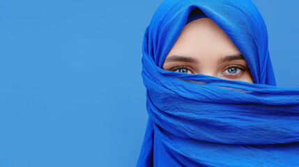 Fototapeta premium Radiant Muslim woman in a colorful hijab stands proud against the vast, serene desert landscape.