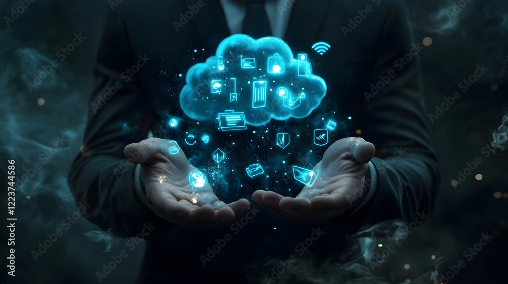 Poster digital cloud computing business technology data network software innovation information secure mode