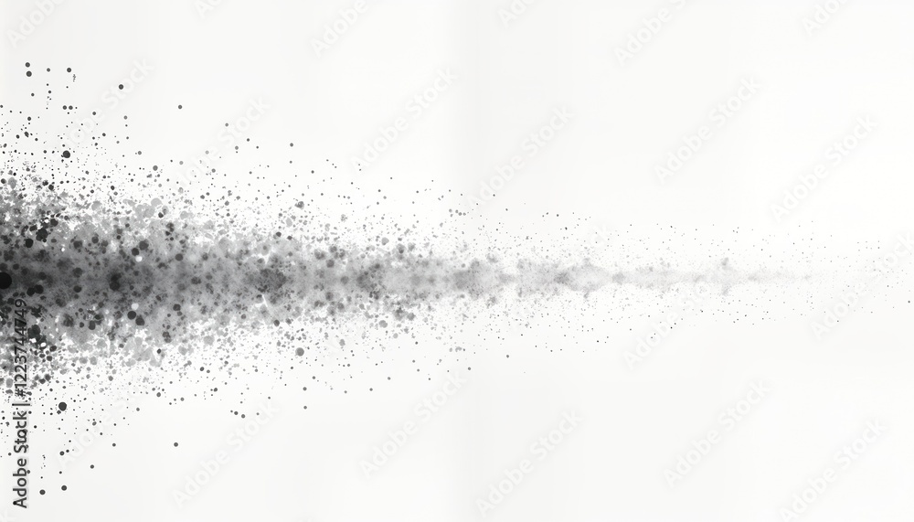 Poster Abstract illustration shows scattered dots, stippling effect. Grainy texture spreads across background. Monochrome design. Possible applications for various graphic projects. Perfect for modern